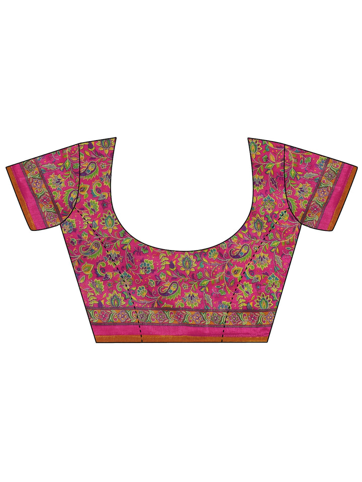 Mustard Printed Silk Blend Saree With Unstitched Blouse Piece