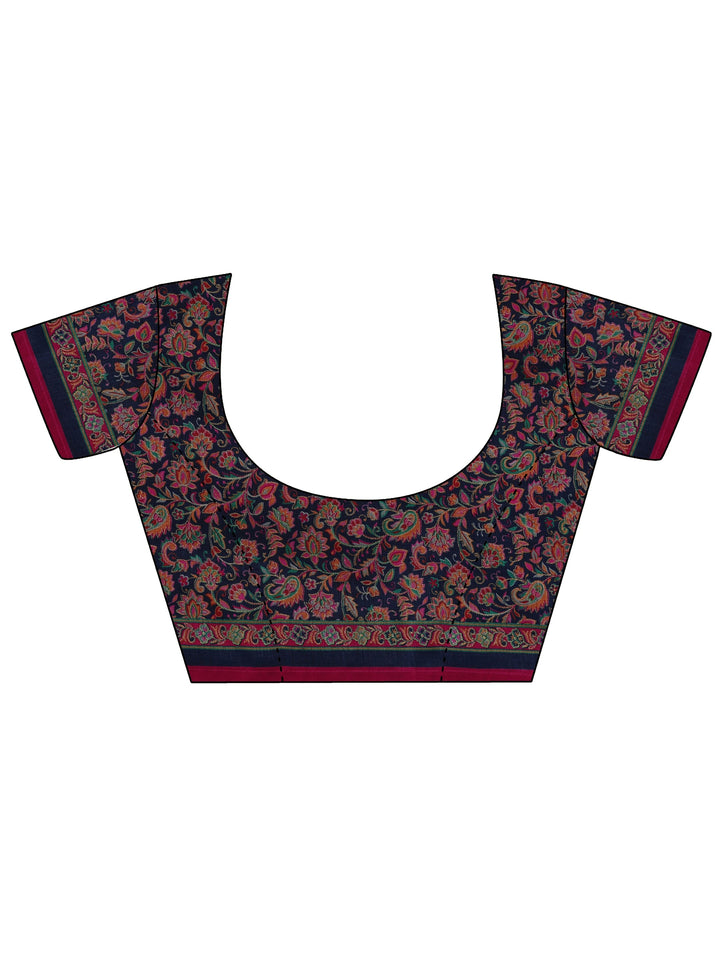 Pink Printed Silk Blend Saree With Unstitched Blouse Piece