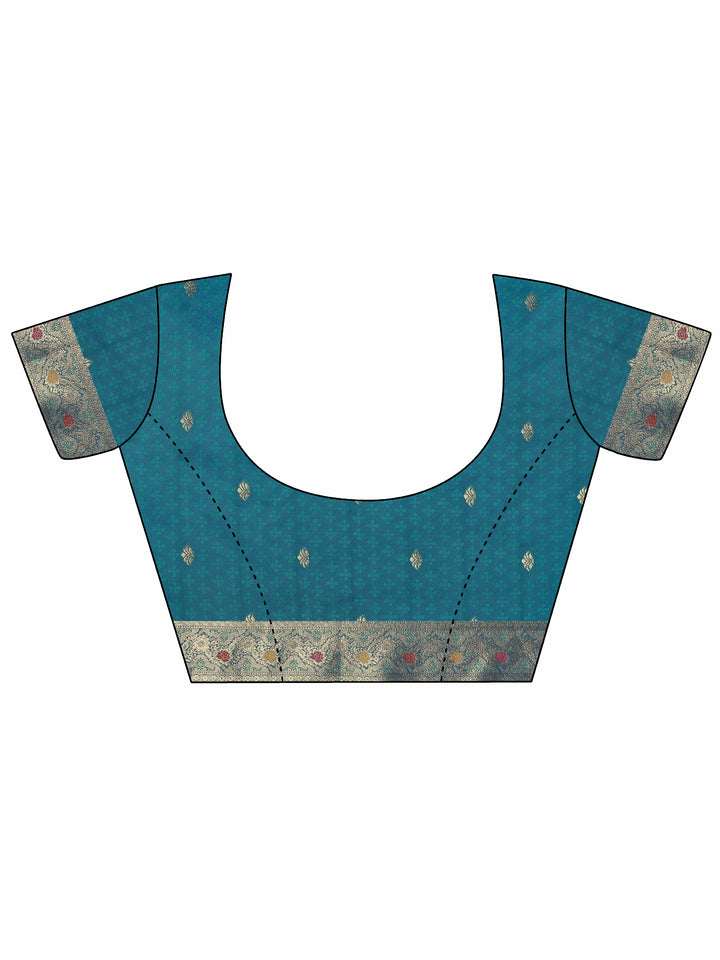 Blue Woven Design Silk Blend Saree With Unstitched Blouse Piece