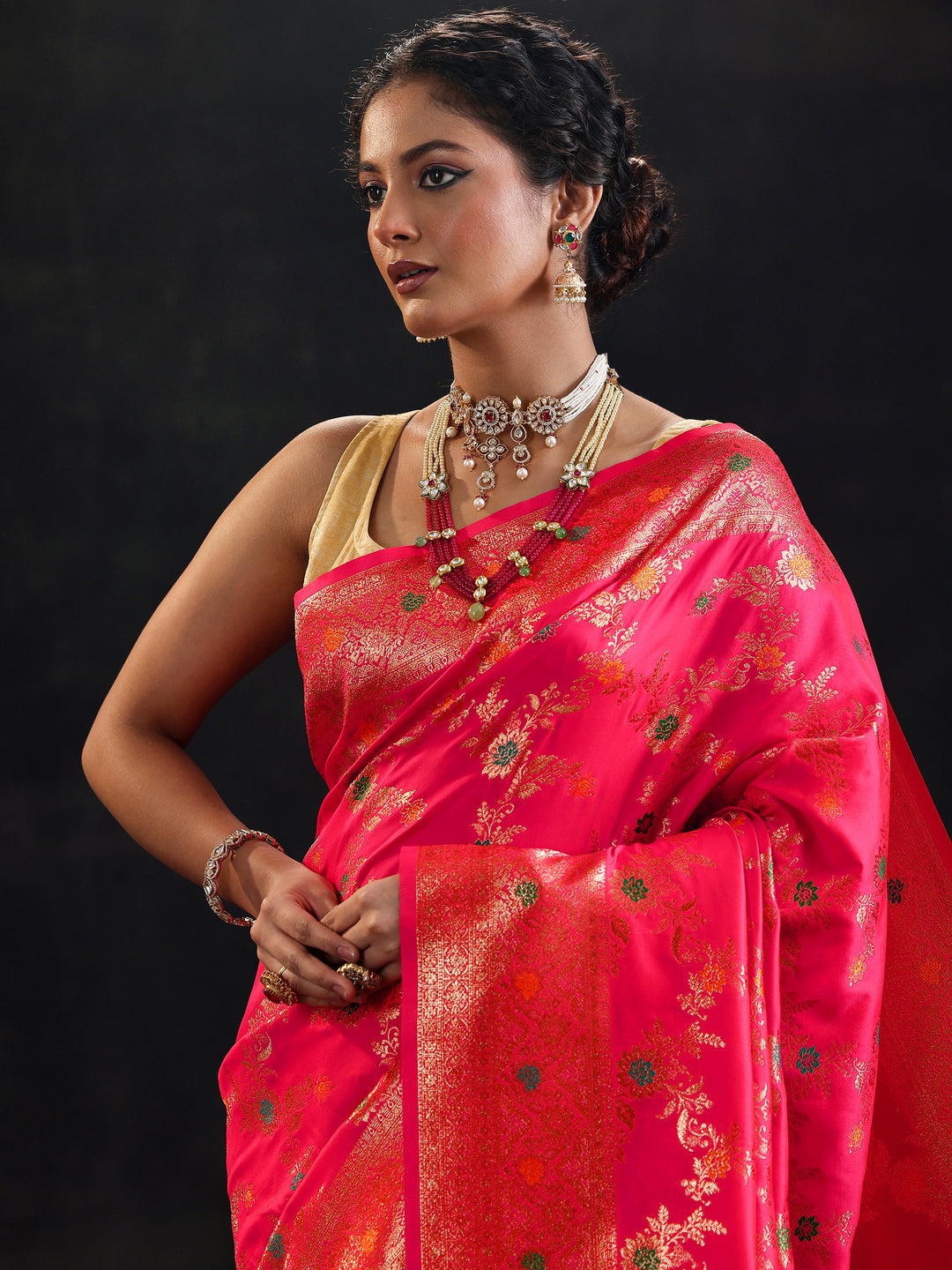 Pink Woven Design Silk Blend Saree With Unstitched Blouse Piece