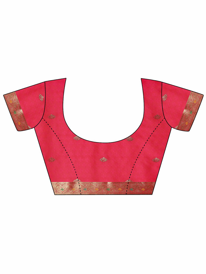 Pink Woven Design Banarasi Silk Blend Saree With Unstitched Blouse Piece