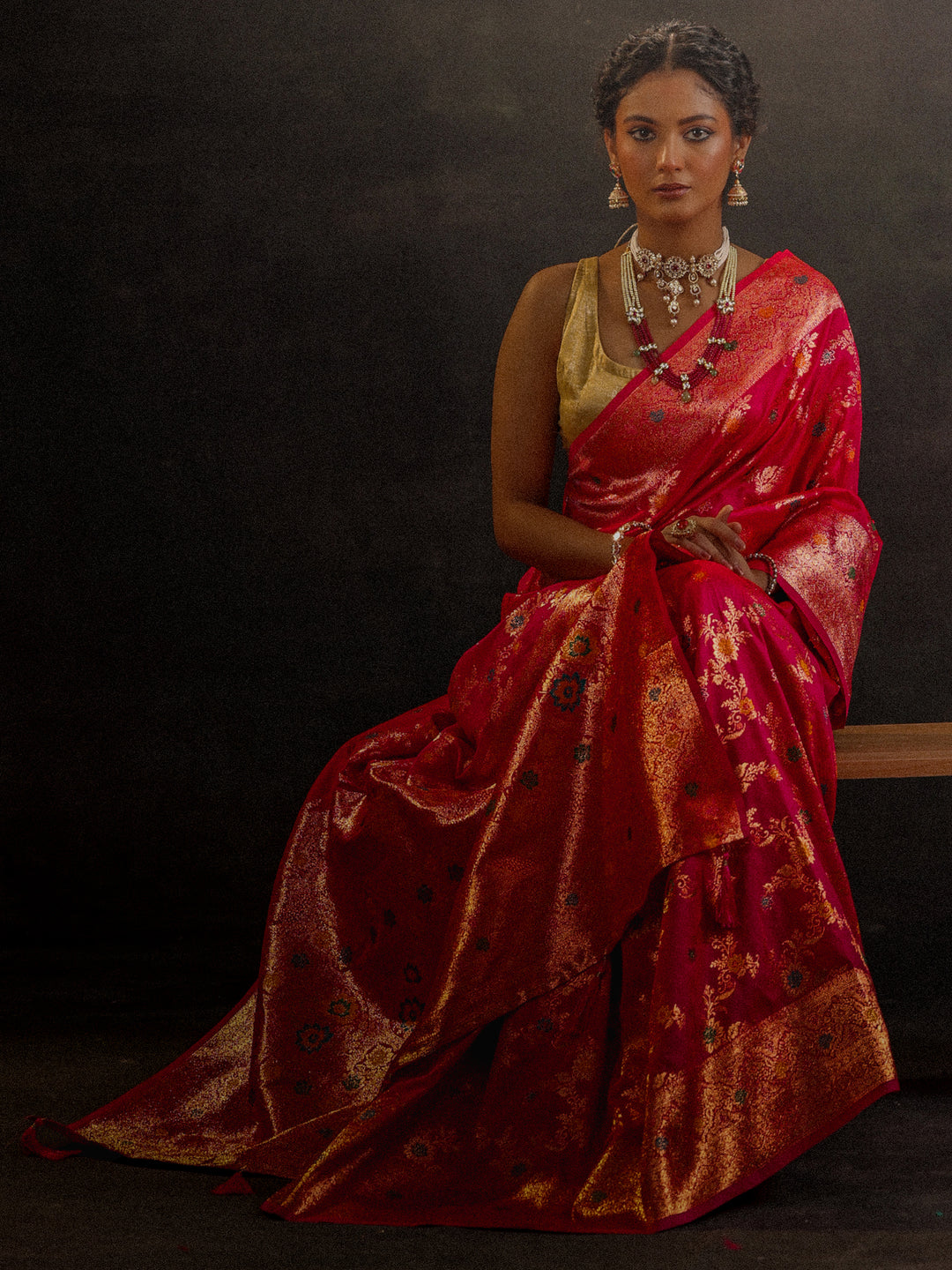 Pink Woven Design Silk Blend Saree With Unstitched Blouse Piece