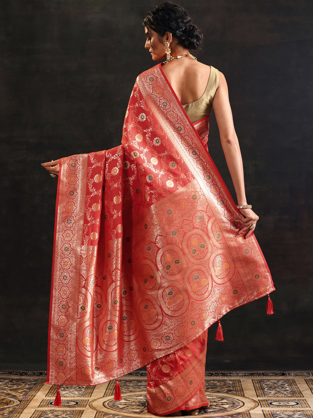 Rust Woven Design Silk Blend Saree With Unstitched Blouse Piece