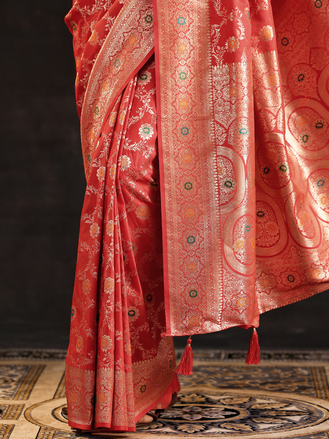 Rust Woven Design Silk Blend Saree With Unstitched Blouse Piece