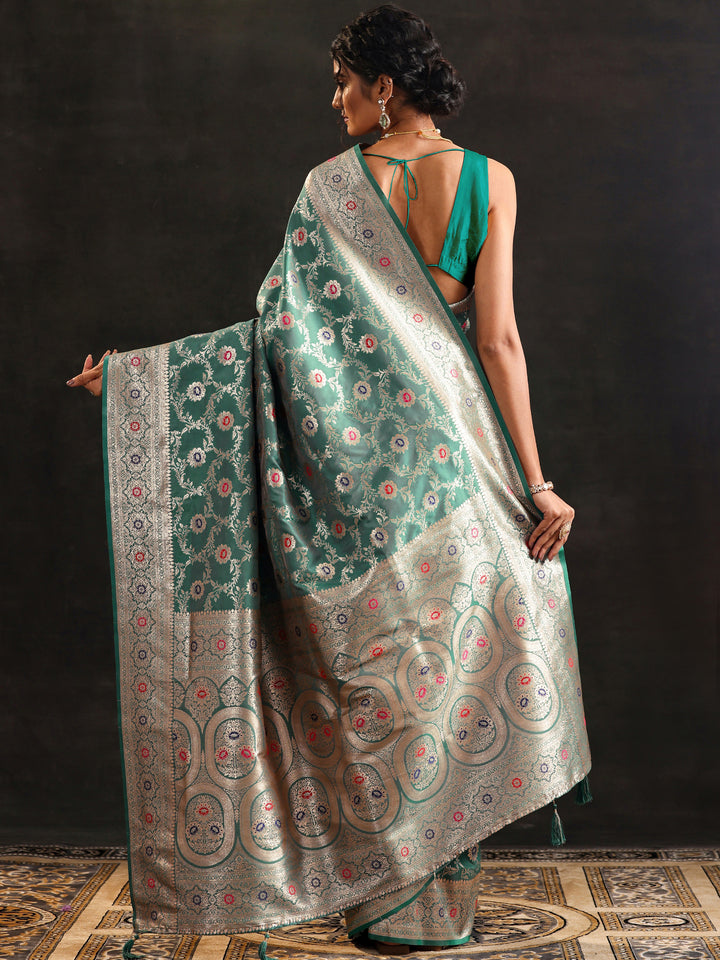 Green Woven Design Silk Blend Saree With Unstitched Blouse Piece