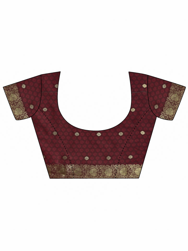 Maroon Woven Design Silk Blend Saree With Unstitched Blouse Piece