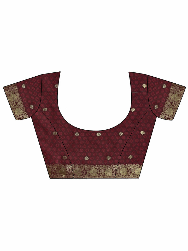 Maroon Woven Design Silk Blend Saree With Unstitched Blouse Piece