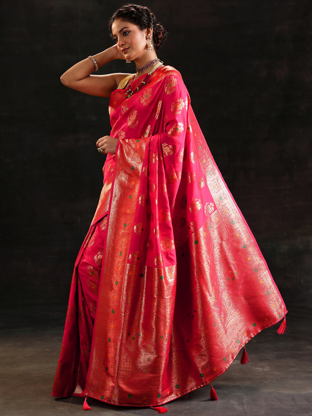Pink Woven Design Silk Blend Saree With Unstitched Blouse Piece