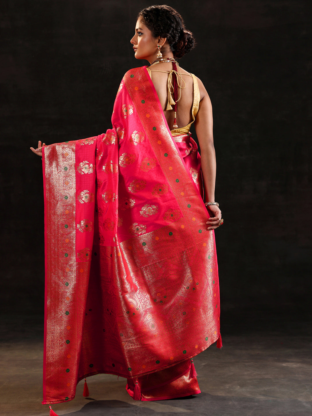 Pink Woven Design Silk Blend Saree With Unstitched Blouse Piece