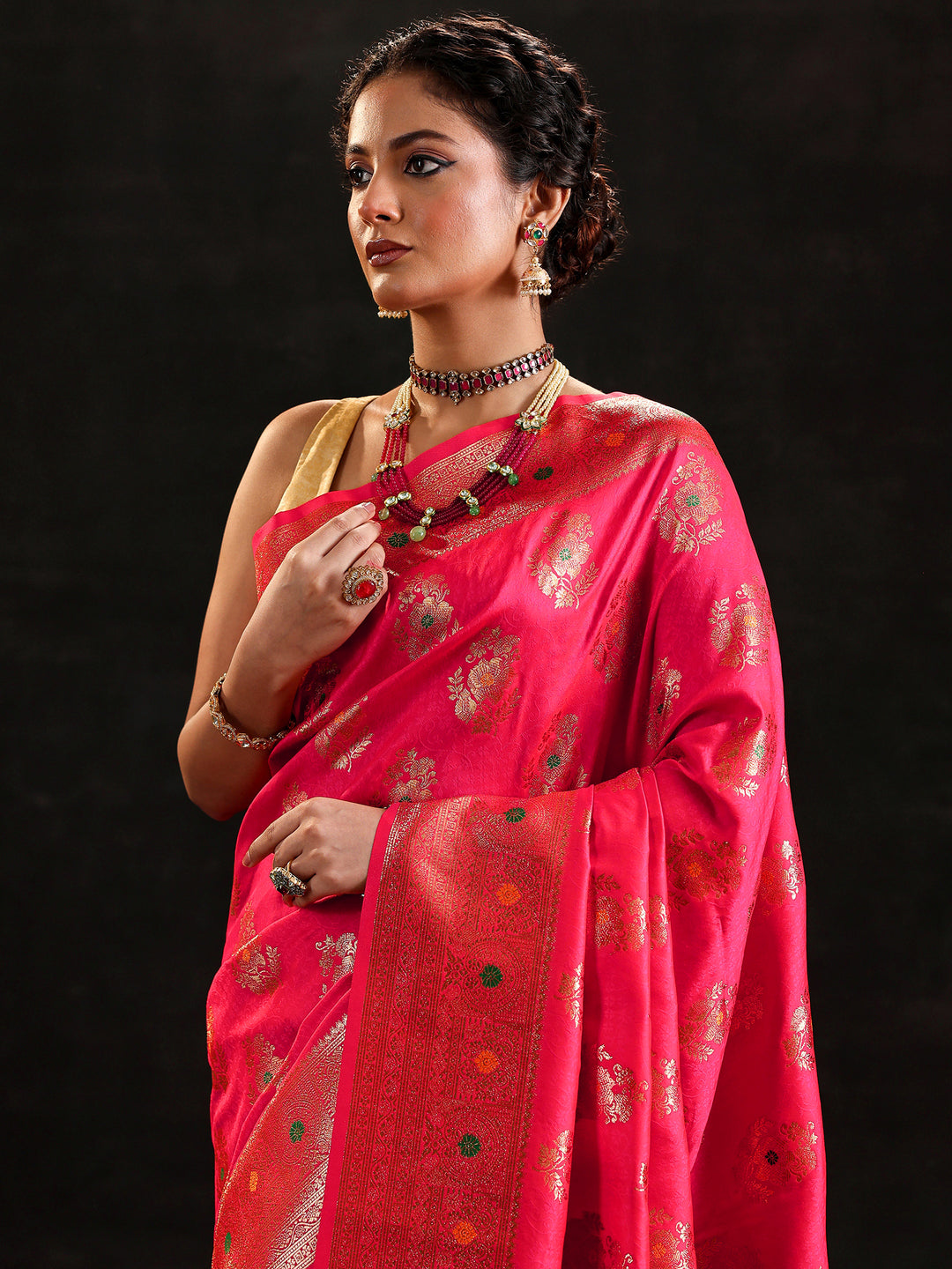 Pink Woven Design Silk Blend Saree With Unstitched Blouse Piece