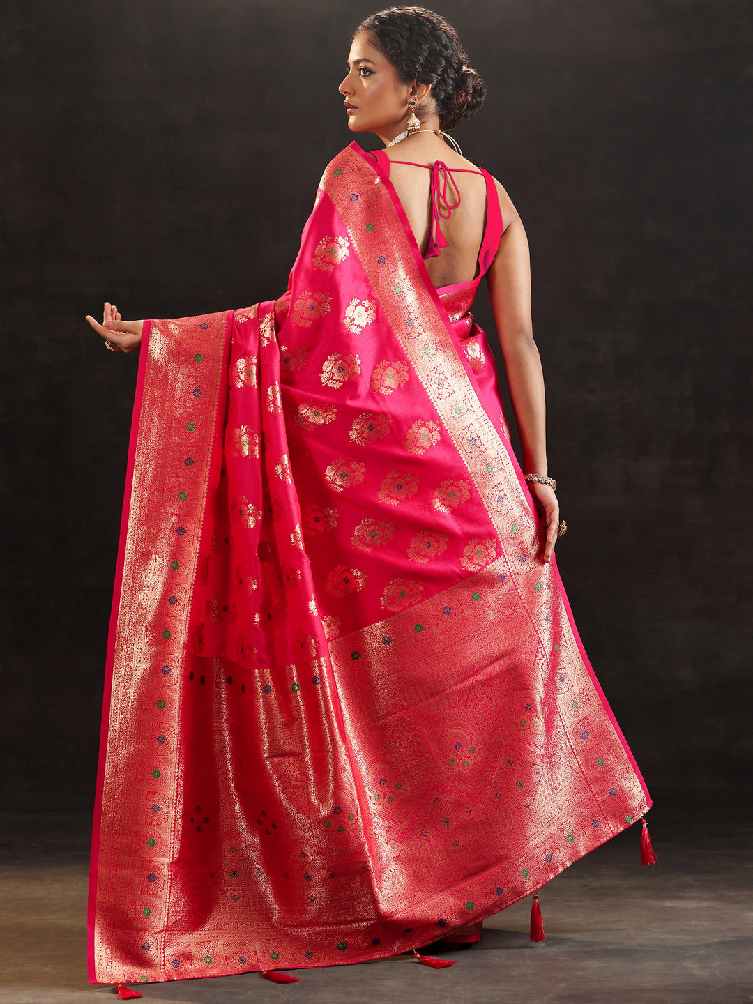 Pink Woven Design Silk Blend Saree With Unstitched Blouse Piece