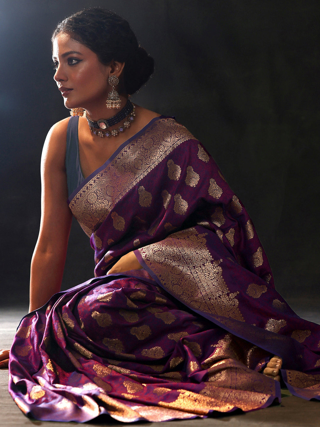 Purple Woven Design Silk Blend Saree With Unstitched Blouse Piece