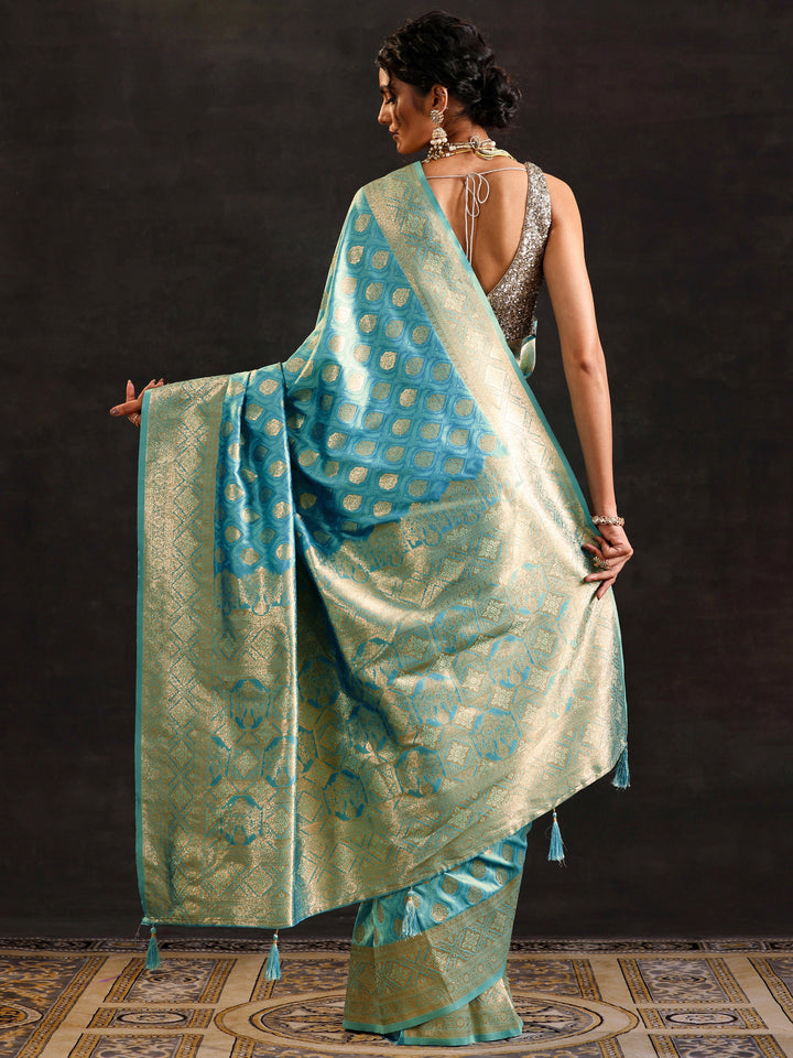 Blue Woven Design Silk Blend Saree With Unstitched Blouse Piece