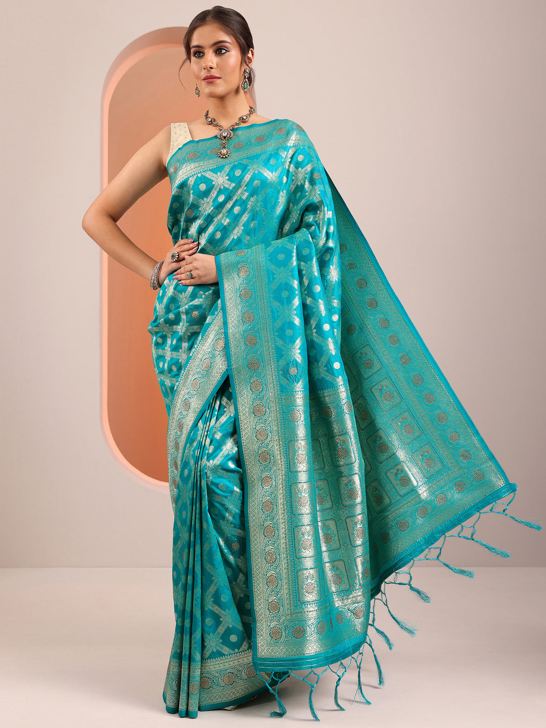 Blue Woven Design Silk Blend Saree With Unstitched Blouse Piece