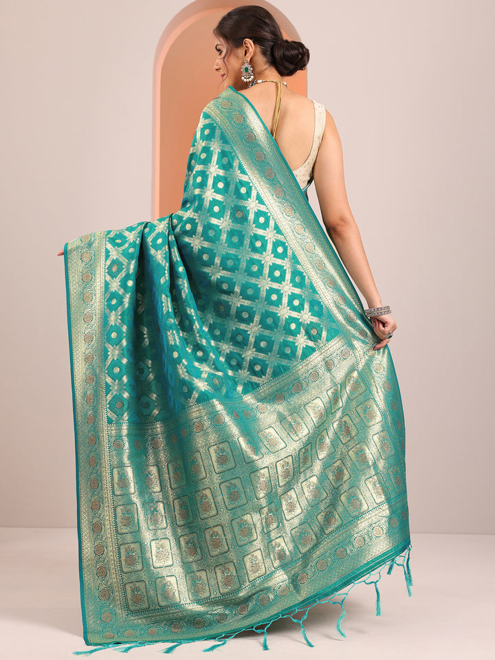 Green Woven Design Banarasi Silk Blend Saree With Unstitched Blouse Piece