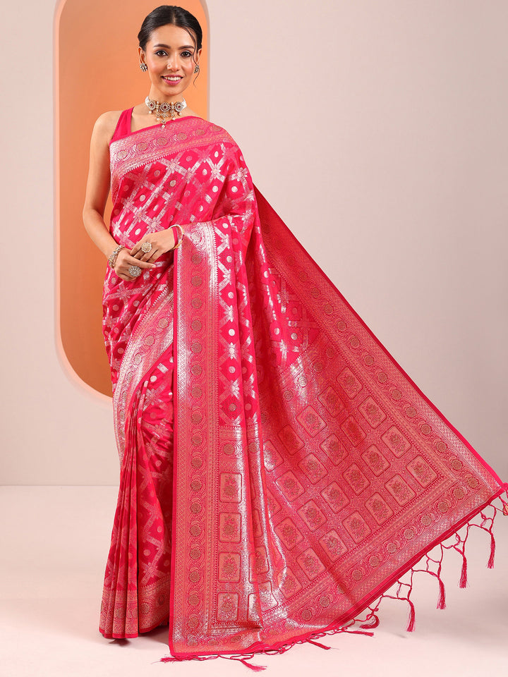 Pink Woven Design Silk Blend Sarees With Unstitched Blouse Piece