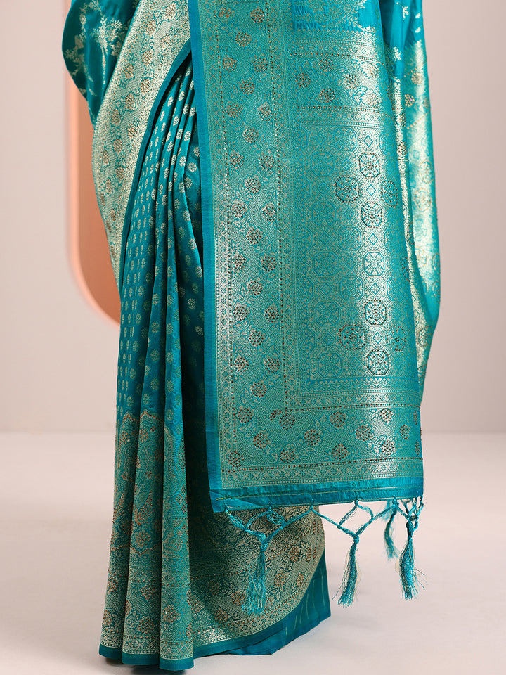 Blue Woven Design Banarasi Silk Blend Saree With Unstitched Blouse Piece