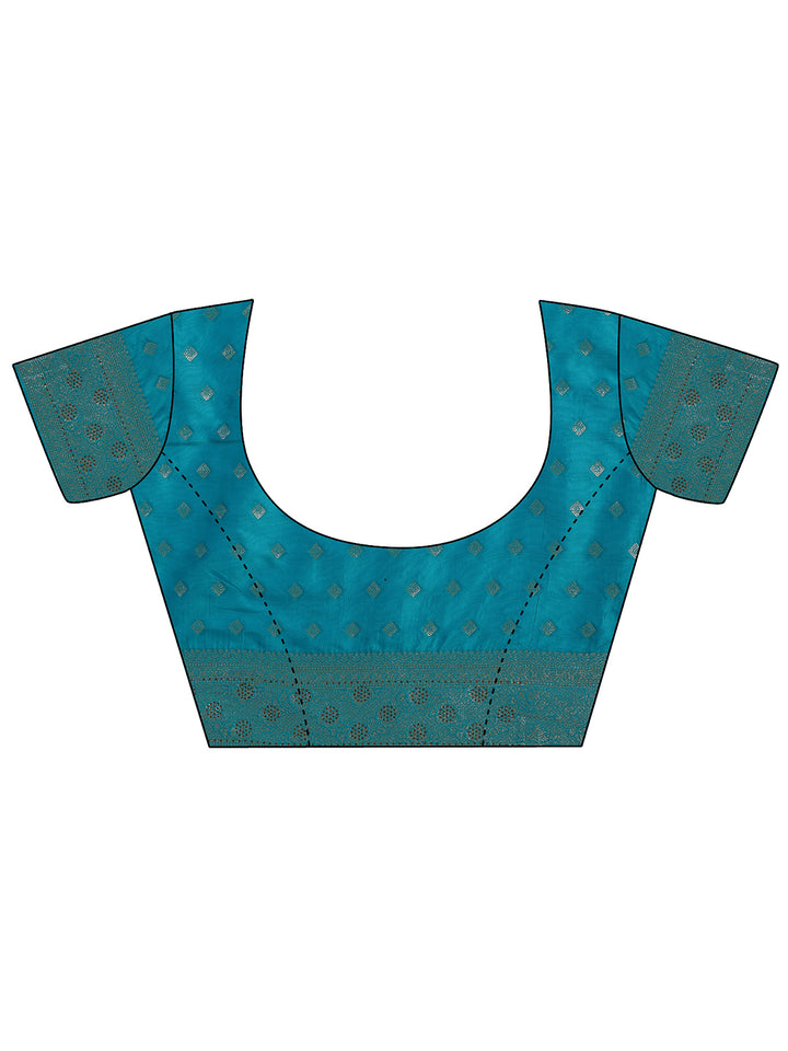 Blue Woven Design Banarasi Silk Blend Saree With Unstitched Blouse Piece