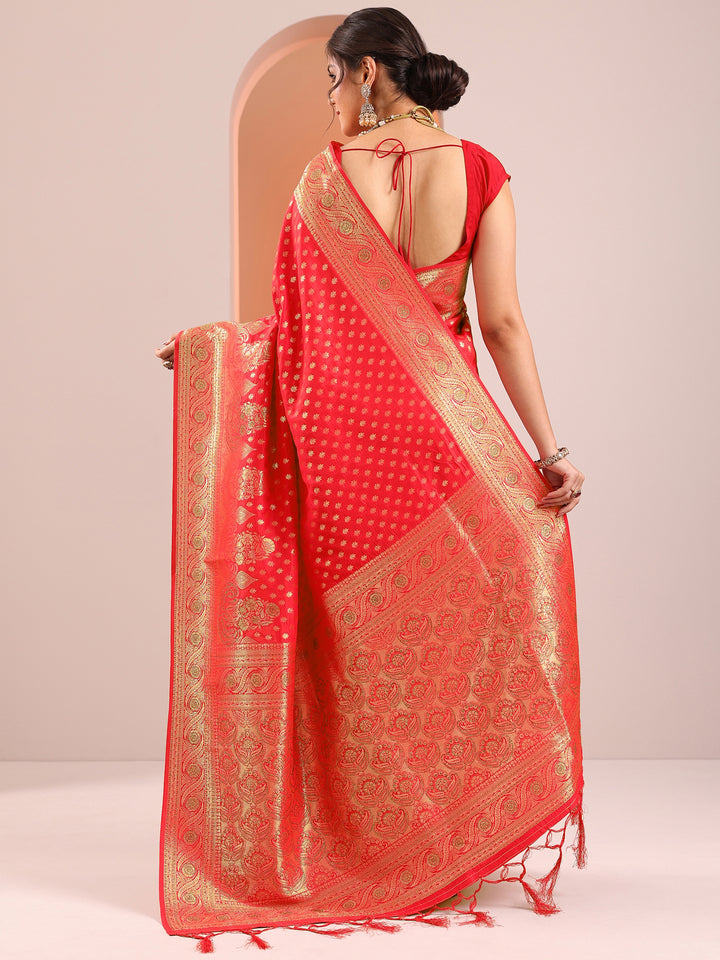 Red Woven Design Silk Blend Saree With Unstitched Blouse Piece