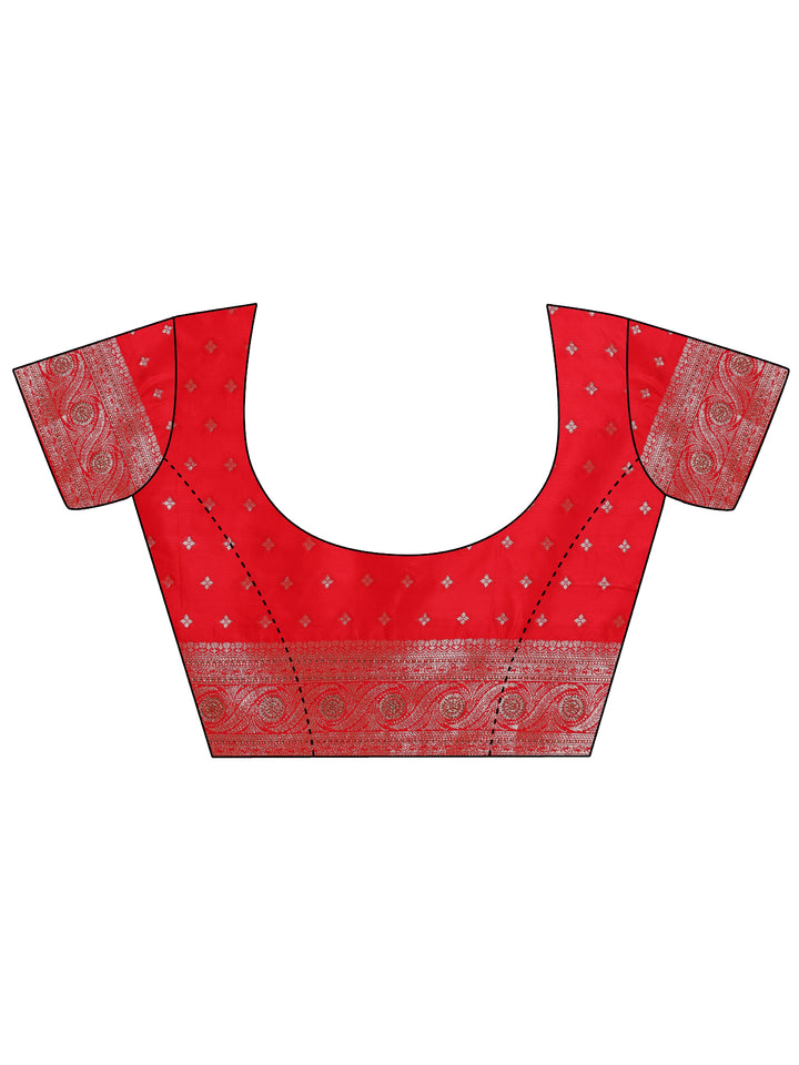 Red Woven Design Silk Blend Saree With Unstitched Blouse Piece