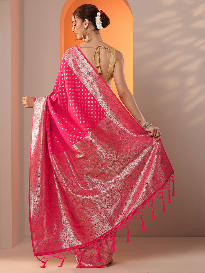 Pink  Silk Blend Saree With Unstitched Blouse Piece