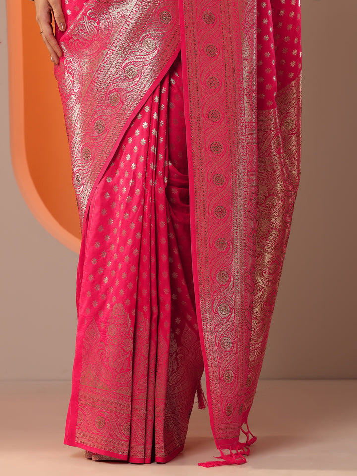 Pink  Silk Blend Saree With Unstitched Blouse Piece