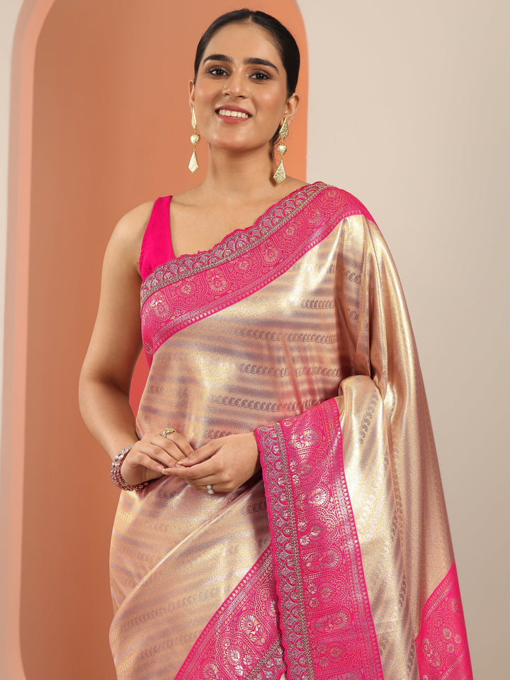 Beige  Silk Blend Saree With Unstitched Blouse Piece