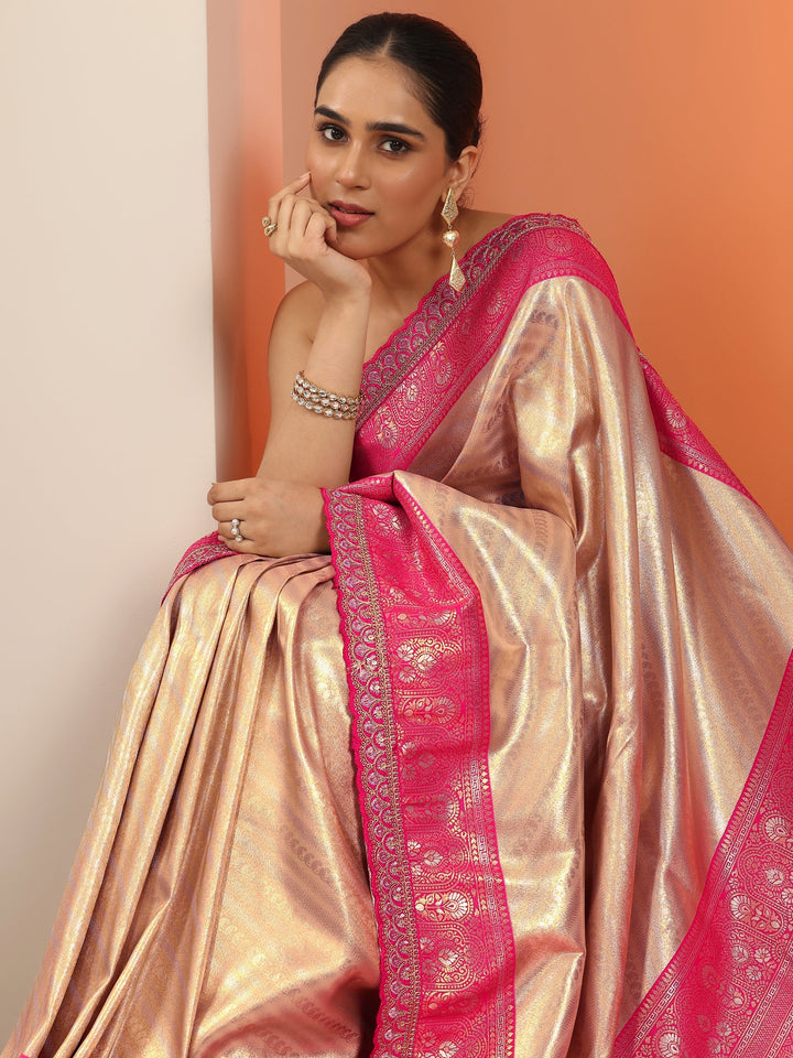 Beige  Silk Blend Saree With Unstitched Blouse Piece