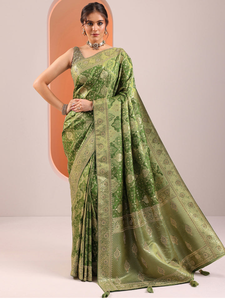 Green Woven Design Silk Blend Saree With Unstitched Blouse Piece