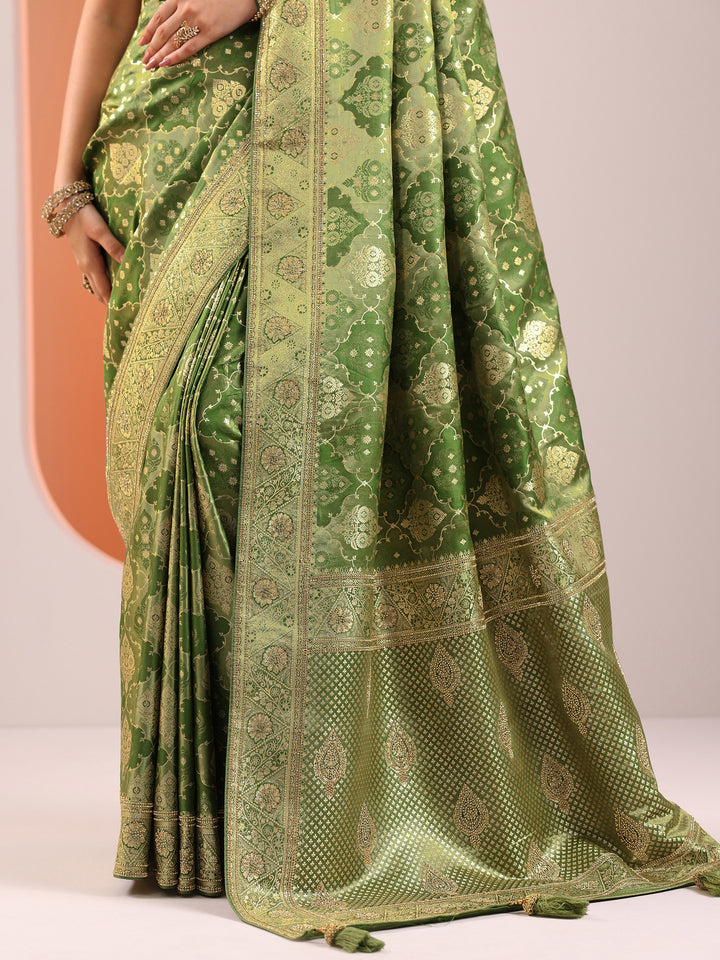 Green Woven Design Silk Blend Saree With Unstitched Blouse Piece