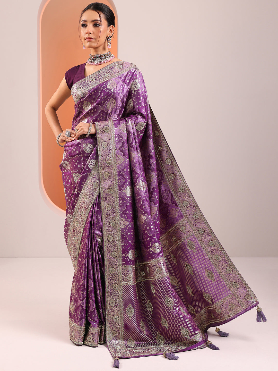 Purple Woven Design Silk Blend Saree With Unstitched Blouse Piece