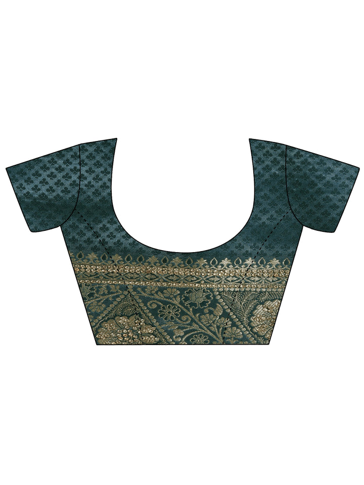 Blue Woven Design Silk Blend Saree With Unstitched Blouse Piece