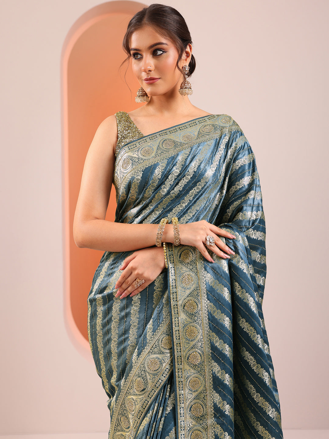 Blue Woven Design Silk Blend Saree With Unstitched Blouse Piece