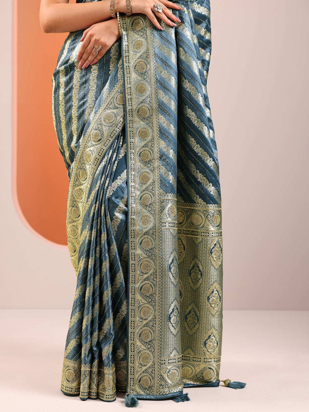 Blue Woven Design Silk Blend Saree With Unstitched Blouse Piece
