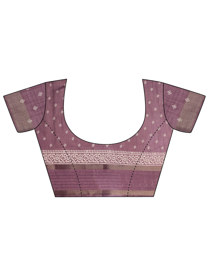 Mauve Printed Silk Blend Saree With Unstitched Blouse Piece