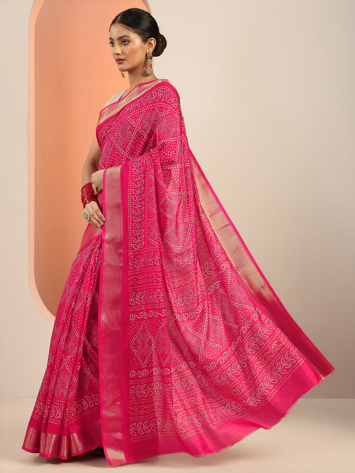 Libas Pink Printed Silk Blend Saree With Unstitched Blouse Piece