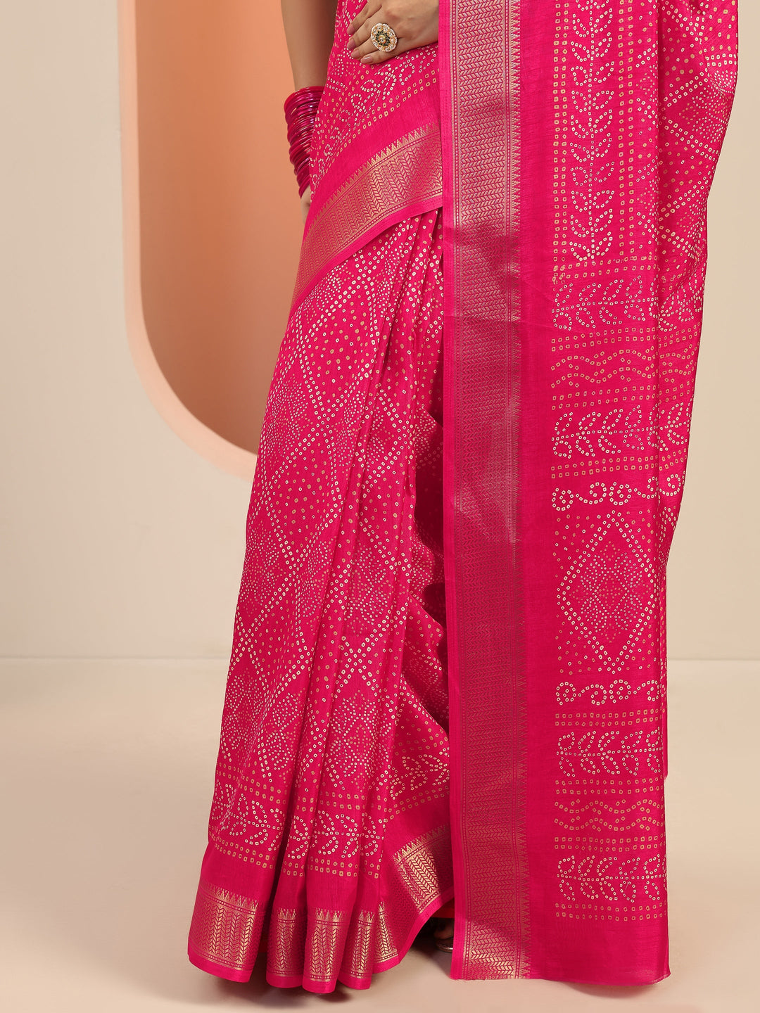 Libas Pink Printed Silk Blend Saree With Unstitched Blouse Piece