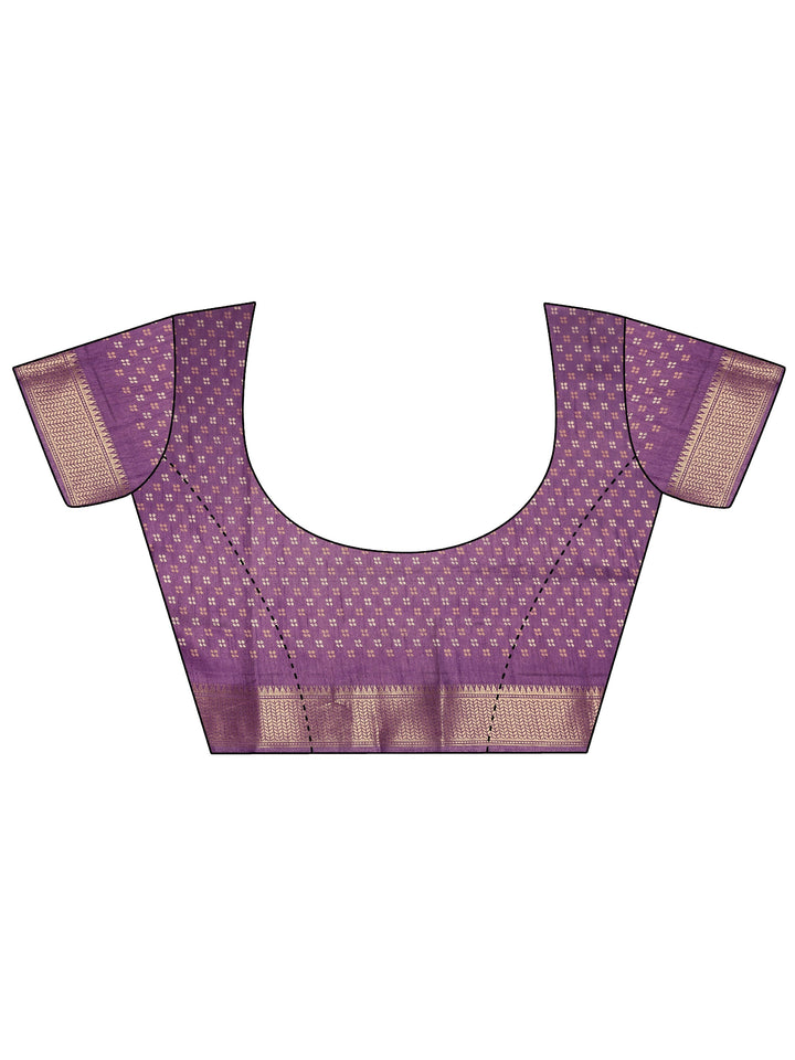 Lavender Printed Silk Blend Saree With Unstitched Blouse Piece