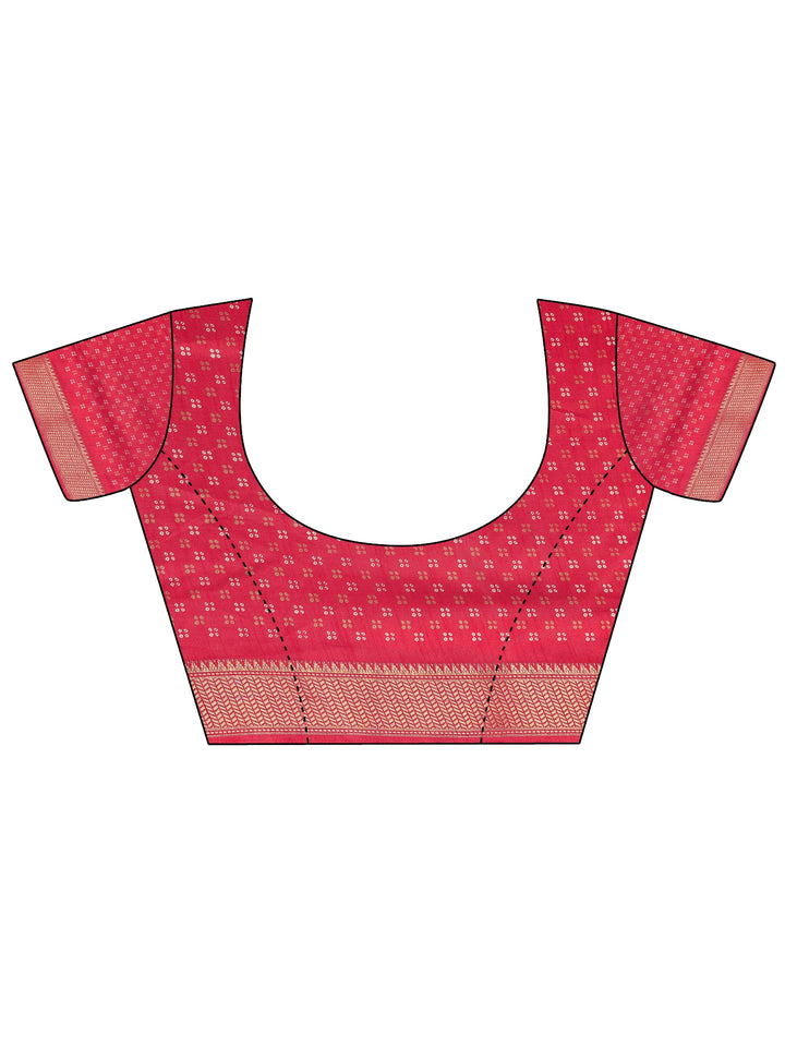 Red Printed Silk Blend Saree With Unstitched Blouse Piece