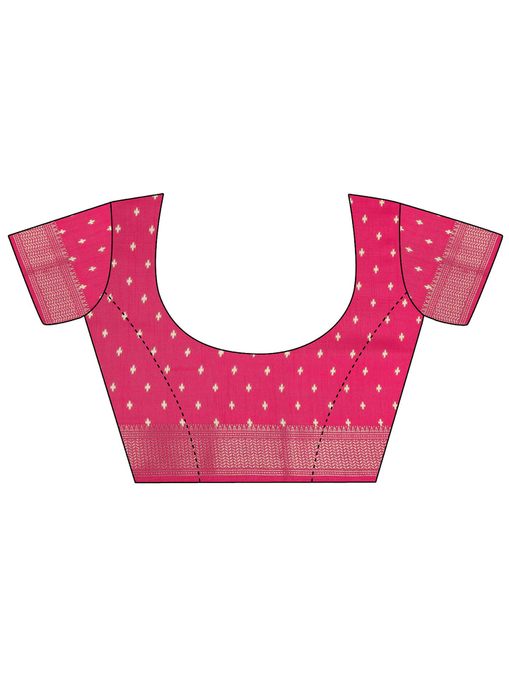 Pink Printed Silk Blend Saree With Unstitched Blouse Piece