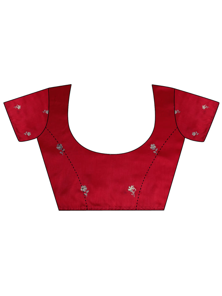 Red Bandhani Printed Chinon Saree With Unstitched Blouse Piece