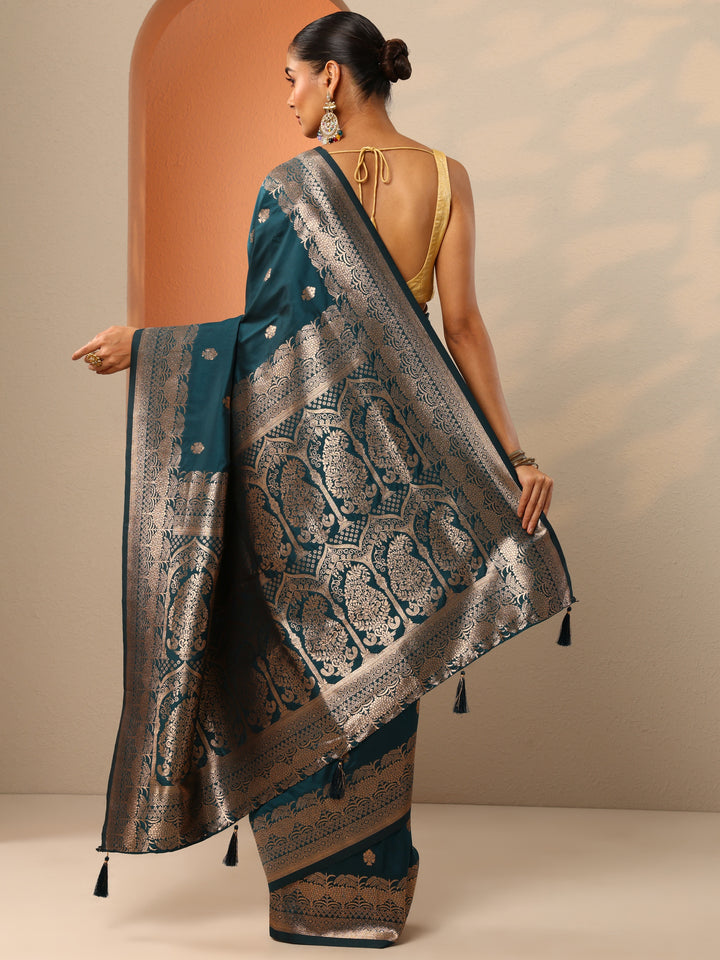 Green Woven Design Banarasi Silk Blend Saree With Unstitched Blouse Piece