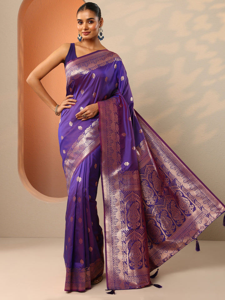 Purple Woven Design Banarasi Silk Blend Saree With Unstitched Blouse Piece