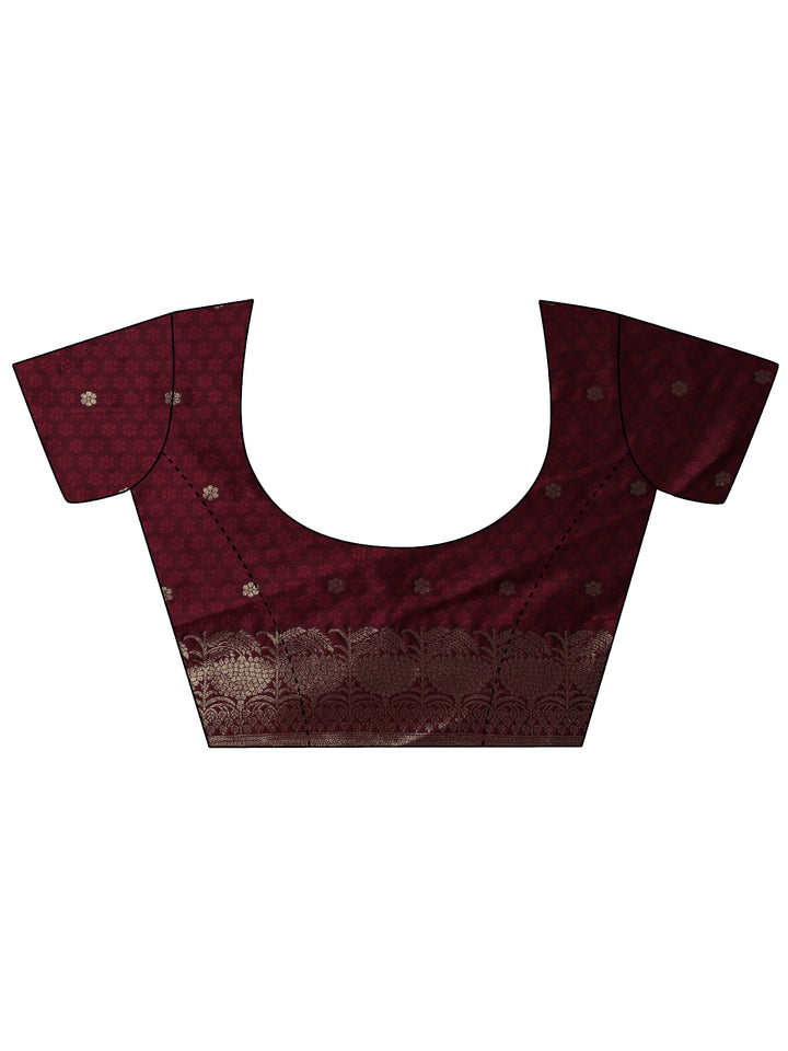 Maroon Woven Design Banarasi Silk Blend Saree With Unstitched Blouse Piece