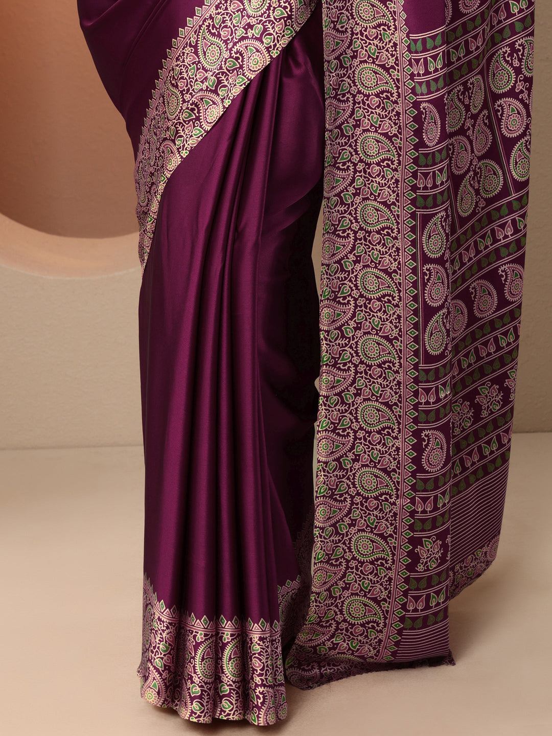 Burgundy Solid Satin Saree With Unstitched Blouse Piece