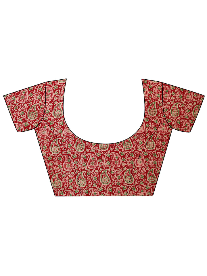 Red Solid Satin Saree With Unstitched Blouse Piece