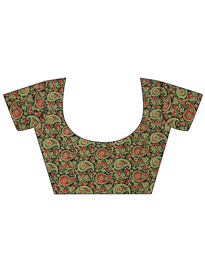 Green Solid Satin Saree With Unstitched Blouse Piece