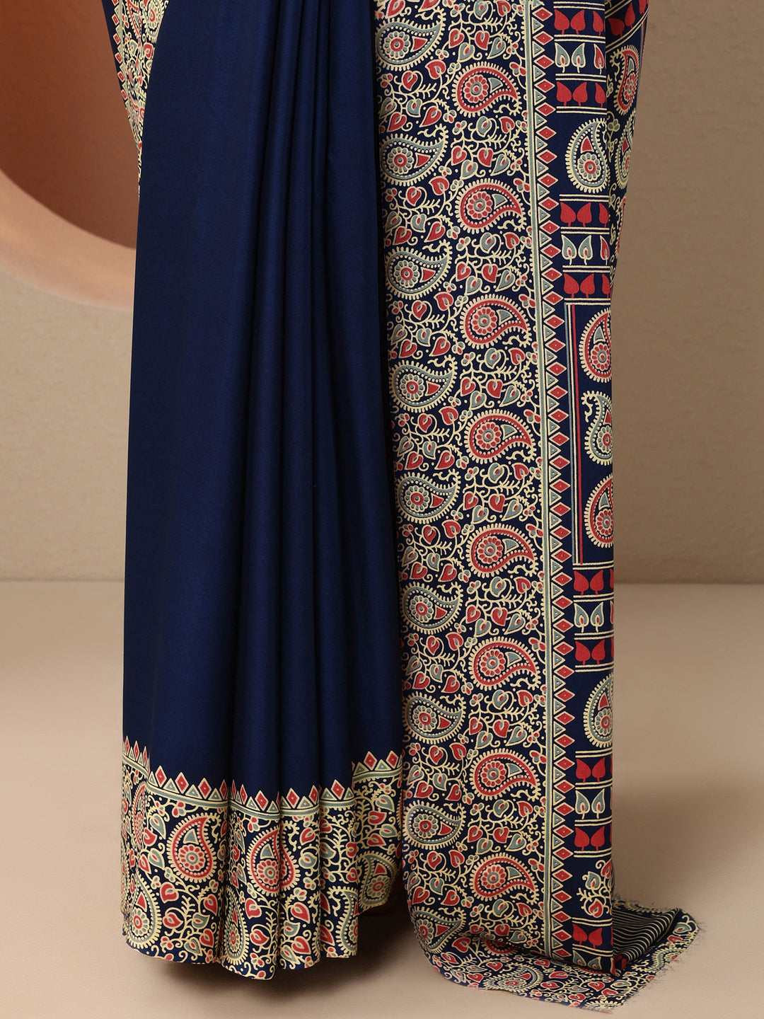 Navy Blue Solid Satin Saree With Unstitched Blouse Piece