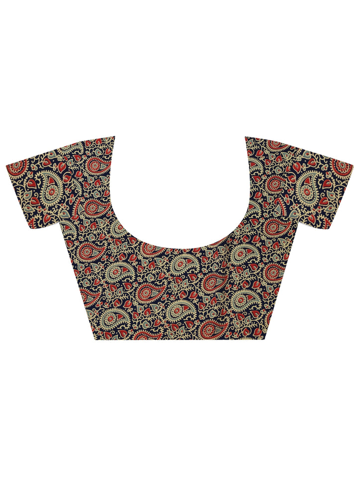 Navy Blue Solid Satin Saree With Unstitched Blouse Piece