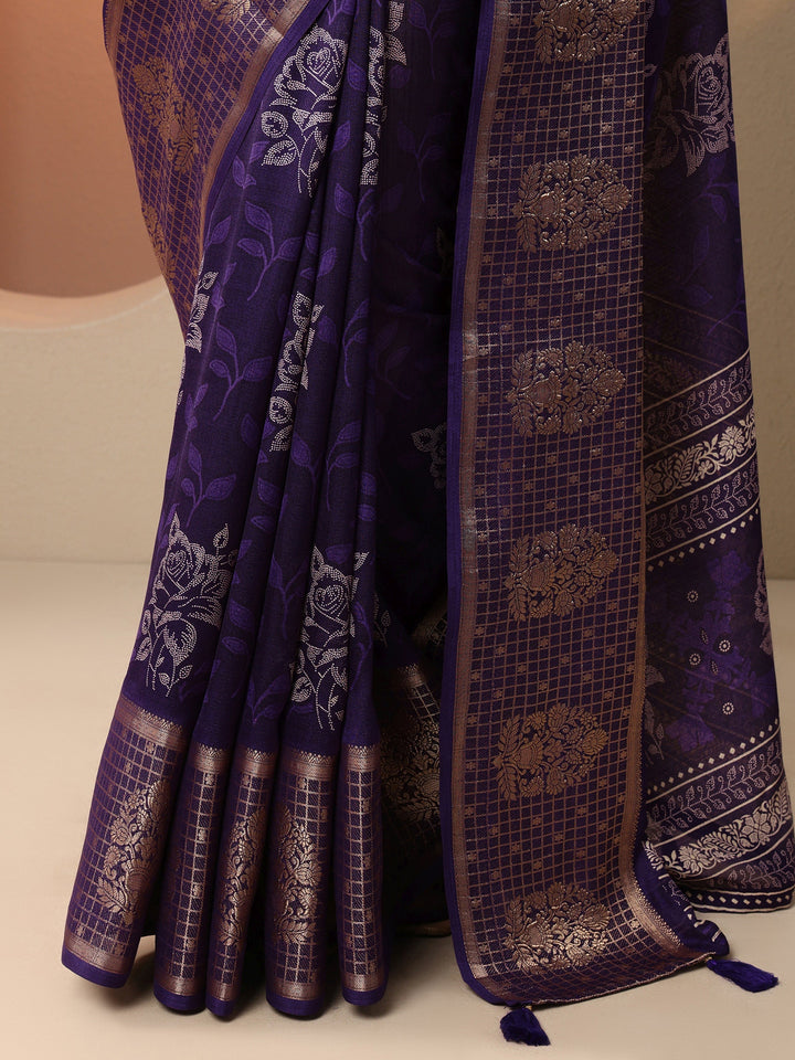 Purple Printed Georgette Saree With Unstitched Blouse Piece